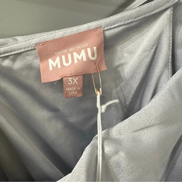 NWT Show Me Your Mumu Samantha Ruffle Wrap Dress Silver Luxe Satin Size 3X - Picture 6 of 6